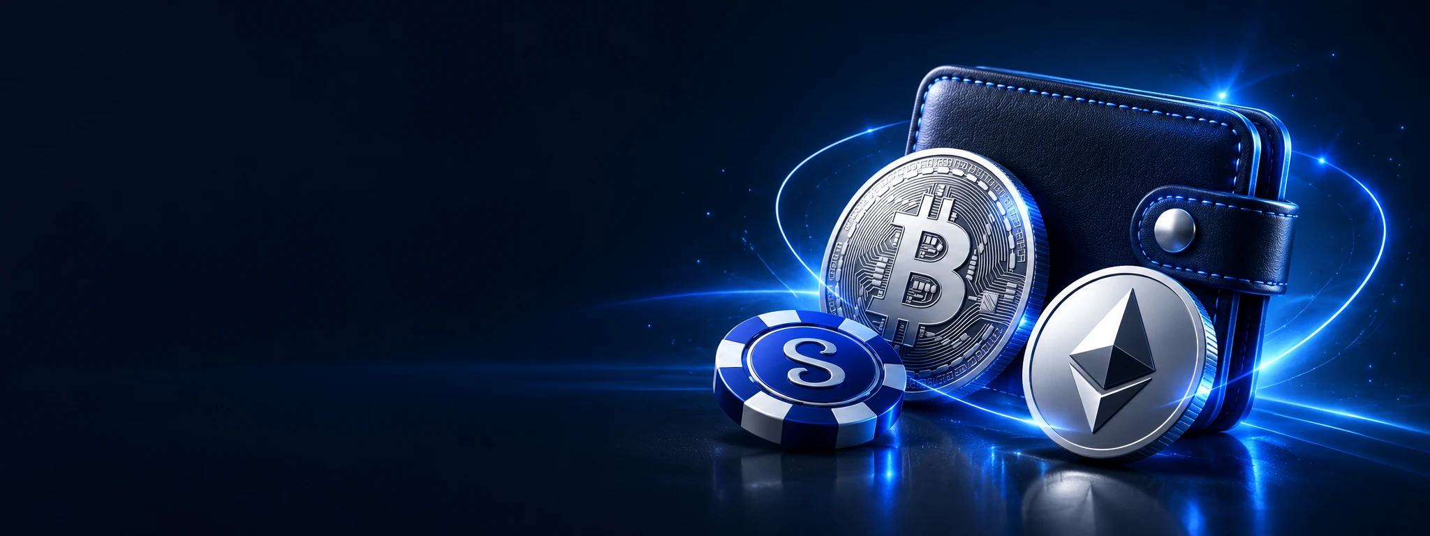 Portefeuille numérique et pièces Bitcoin et Ethereum pour les paiements crypto.