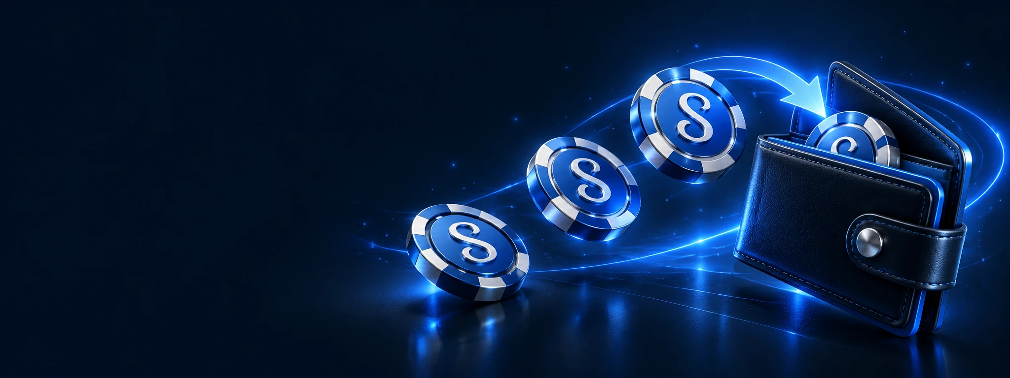 Jetons, portefeuille et flèche de transfert pour les retraits Stake.
