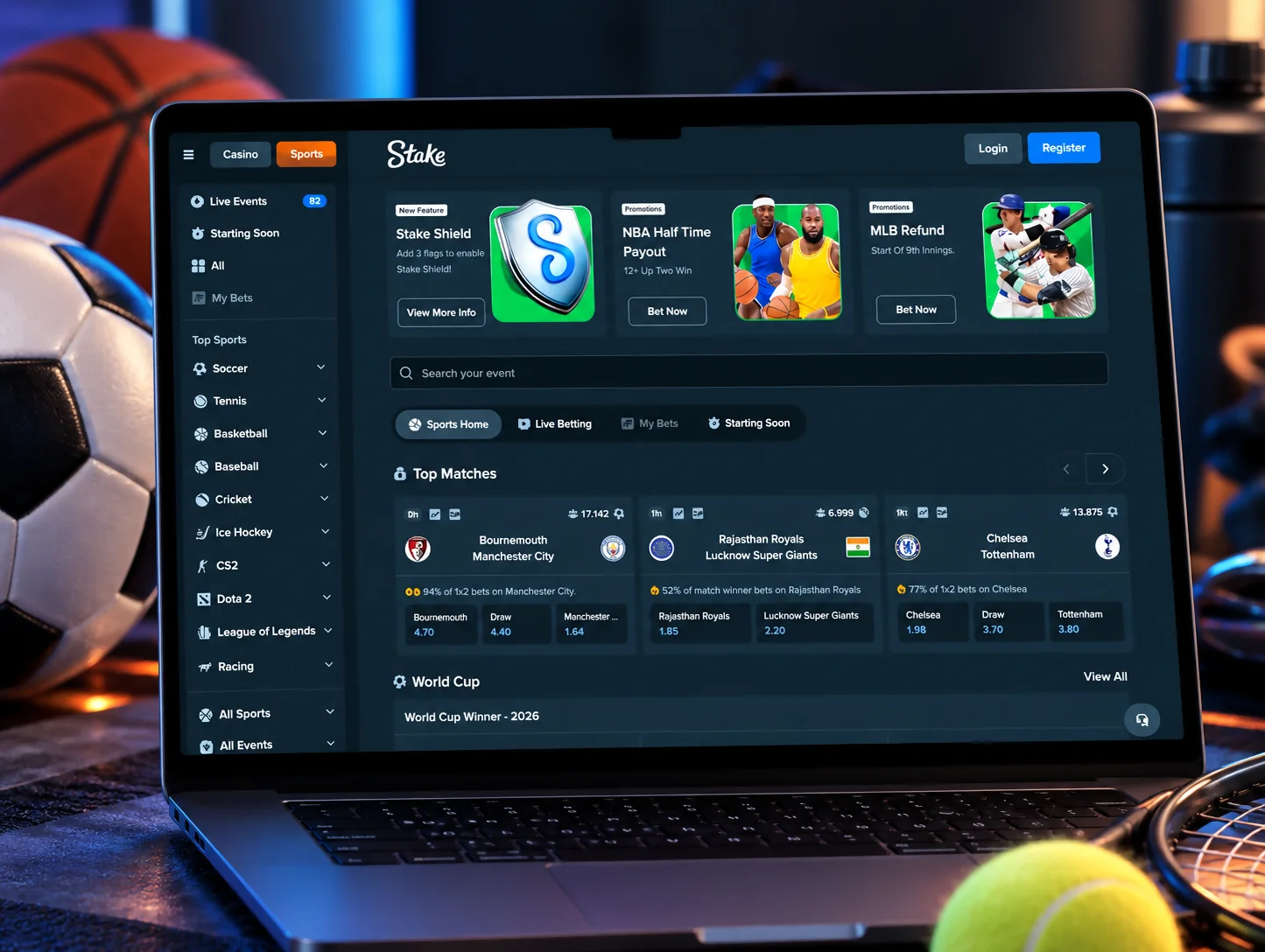 Interface des paris sportifs Stake